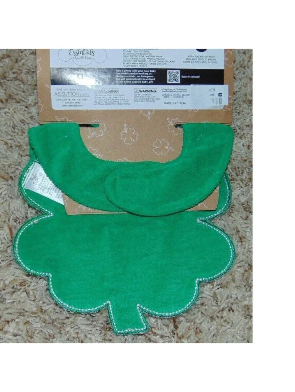 Baby Essentials My First St. Patricks Day Bib & Socks 0/6 months Green White